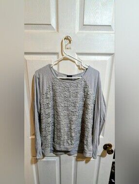 Faded Glory Light Gray Lace-Front Pullover Sweatshirt